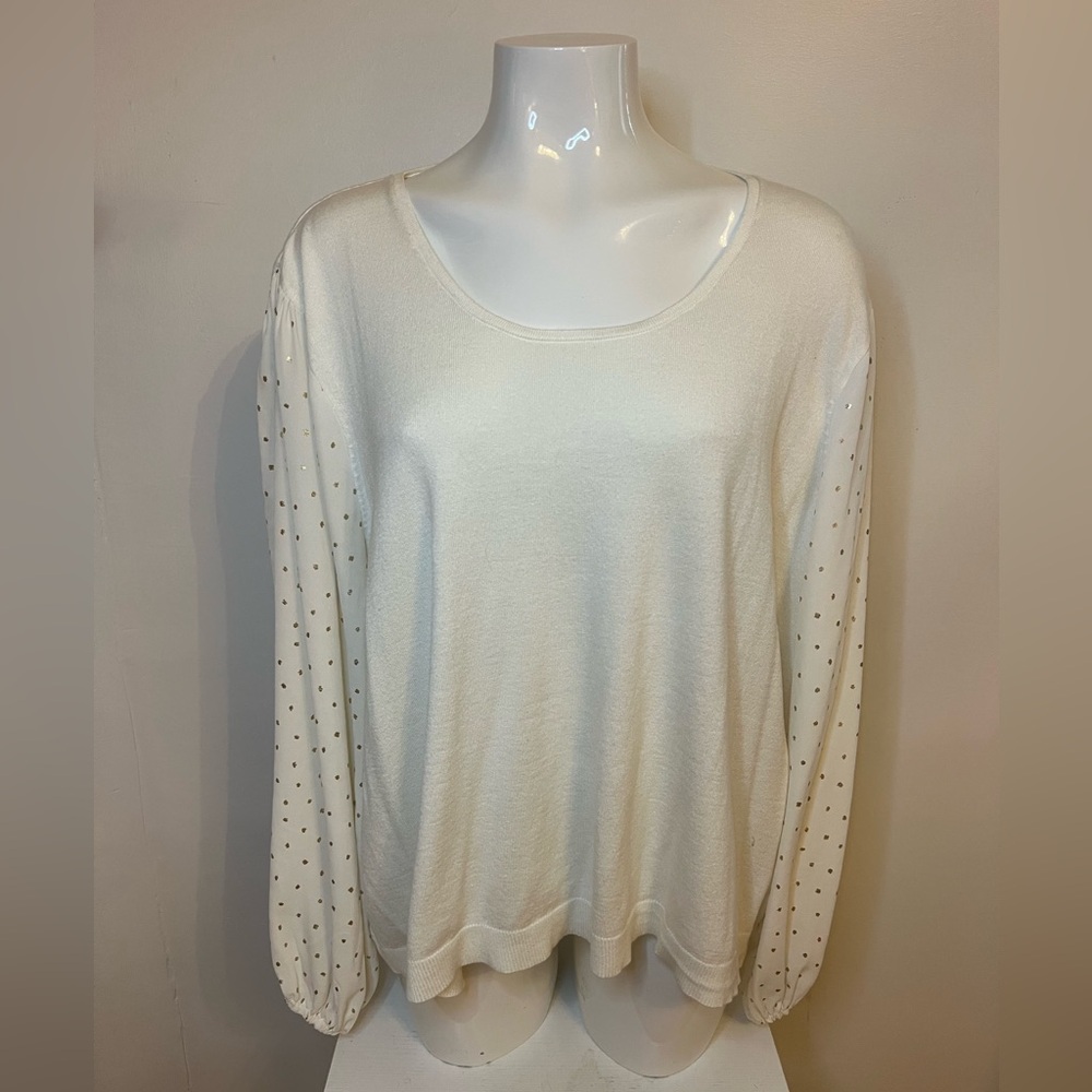 Women’s Plus Size Blouse Cream/Off White Sheer Sleeves - 89th + Madison Size 3X